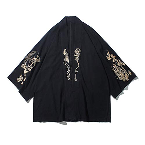 HAORUN Embroidery Dragon Men Japanese Coat Kimono Top Outwear Cotton Retro Loose Casual4