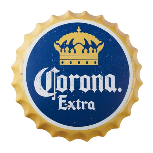 Image of EAZYWAGON Decorative Metal Bottle Caps Wall Sign Plates - 14X14 Inches - Corona Extra | Metal Wall Hanging Bottle Cap for Home, Farmhouse, Bar & Cafe Decoration | Vintage & Retro Look Plaques