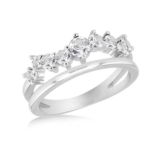 Bague en argent sterling Tuscany Silver rhodié avec zircons rouges et blancs pour femme