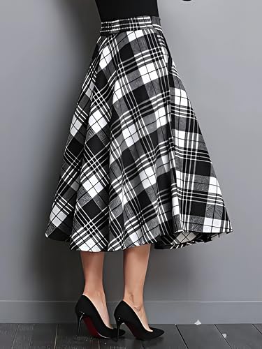 Image of Cotton A-Line Midi Skirt for Girls | Elegant Maroon Blue Black Checks | Everyday Wear