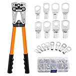 Polegas HX-50B Battery Cable Crimping Tool Kit for 6/10/16/25/35/50 mm², Wire Crimping Tool with 60 PCS Copper Ring Terminals, Battery Cable Lug Crimper for Electrical Lug Crimper, Copper Lugs
