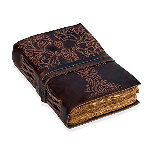Journal en cuir Arbre de Vie fait main avec papier de cuve rétro 18x13cm