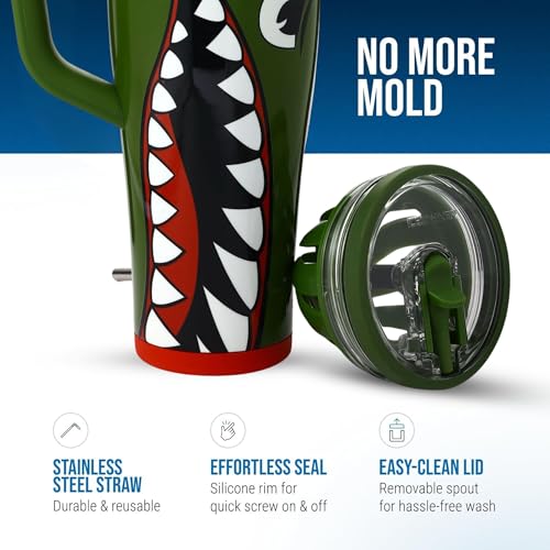 Image of Ice Shaker 40 oz Tumbler with Handle and Straw | 40oz Bomber Green | Cold for 30+ Hours | 2-in-1 Tumbler Shaker Bottle | Odor-Free 40 ounce Bottle for Water, Protein Shakes, Smoothies, Cocktails