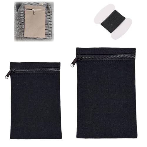 2Pc Sew-in Side Pocket with Zipper,Coat Inside Pockets,Travel Security Pocket Hidden Wallet,Secure Side Pocket for Mastectomy Recovery, Pockets for Clothing Including Coats,Sweatshirts (Black)