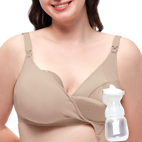 Momcozy Hands-Free Pumping Bra, Wireless & Seamless HF010 Breast Pump Bra, Breathable Tencel™ Fabric & Fully Fixed Cups