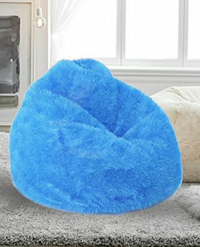 Image of Premium and Luxurious Fur Bean Bag Sofa Chair (Without Beans) Bean Bag Cover Without Beans. for Kids and Adults XXXL (Thunder Blue Fur)