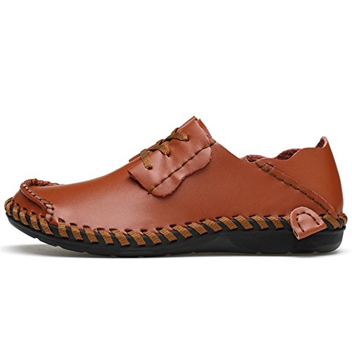 Men's Hand Stitched Leather Loafers Lace Up Round Toe Comfort Walking Shoes Flats2