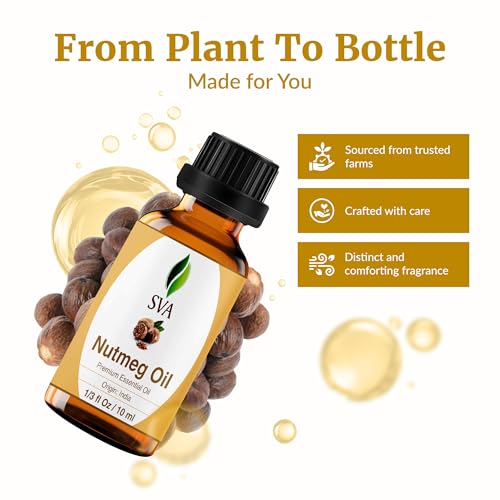 Image of SVA Nutmeg Essential Oil 1 /3 Fl Oz - for Diffuser, Skin & Hair Care - Ideal for Massage & DIY Blends - with Dropper