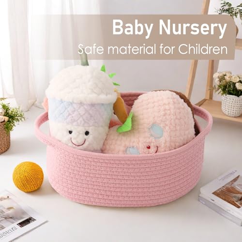 Image of JMvicyroam Small Woven Basket, Empty Gift Basket, Pink /1 Pack | Small Gift Basket, Cotton Rope, 12 x 8 x 42 in, Handles, Includes Ribbon and Bag, Birthday Gift Basket