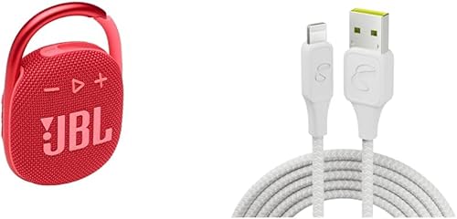 JBL Clip 4 - Mini altavoz Bluetooth portátil - (rojo) e InfinityLab InstantConnect USB-A a Lightning - Cable de carga para iPhone y iPad - Blanco