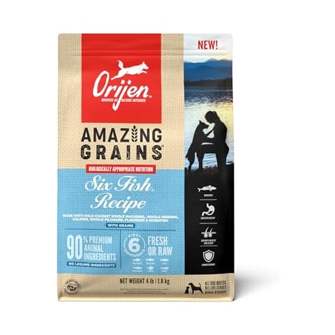 ORIJEN Amazing Grains Six Fish Recipe Dry Dog Food, High Protein Dog Food, Fresh or Raw Ingredients, 4lb Cover