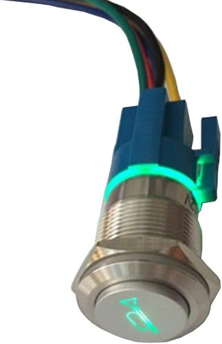 Miniatura 3 de ESUPPORT 12 V coche auto verde LED luz momentánea altavoz bocina botón interruptor de palanca de metal 0.748 in enchufe