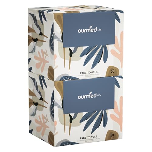 Image of Ourmed Life Face Towels, Disposable Biodegradable Facial Towels for Sensitive Skin, Lint- free Face Wipes for Washing Face, Skincare and Makeup Remover, Dry Wipes, 10 inchx12 inch Extra Large, 100 Count