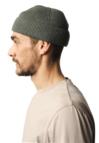 Mela - Kurze Rippstrick Mütze RAFI | Nachhaltig mit Fairtrade Cotton, GOTS & Grüner Knopf Zertifizierung, Farbe:grün Melange