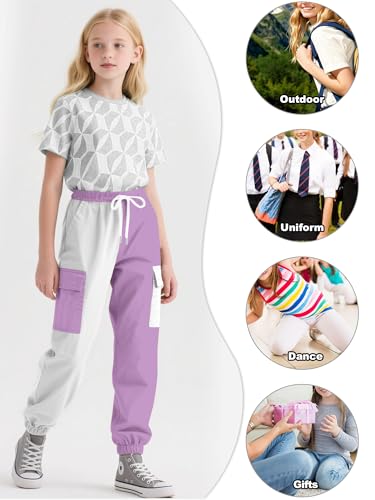 Image of Cromoncent Girls&Womens Cargo Pants Elastic Waist Lightweight Outdoor Jogger Pants, 6 Years - XX-Large