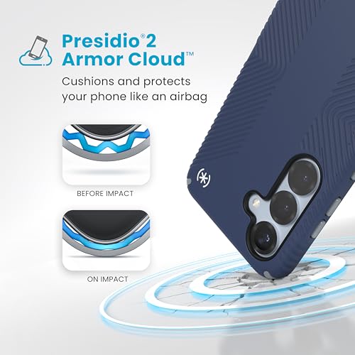 Image of Speck Samsung Galaxy S25 Case - Magnet Case, 13-Foot Drop Protection, No-Slip Grips, Raised Bezel, Enhanced Buttons - Presidio 2 Grip (Coastal Blue /Dust Grey)
