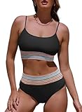 Herseas Tummy Control Swimsuits for Women Wo Piece High Waisted Bathing Suit Fashion Beach Vacation Clothes Color Block Bikini Set Swim Suit 2026 Black Large