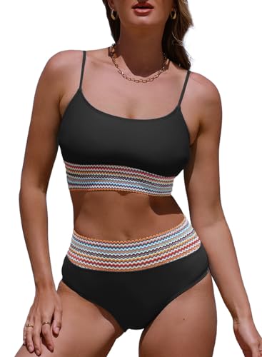 Herseas Tummy Control Swimsuits for Women Wo Piece High Waisted Bathing Suit Fashion Beach Vacation Clothes Color Block Bikini Set Swim Suit 2026 Black Large