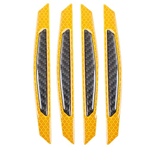 Image of ZYTC 4pcs 3D Super Yellow Reflective Stickers Black Real Carbon Fiber Strips Car Side Door Edge Bumper Anti-Scratch Protection Guards Trim Stickers Universal
