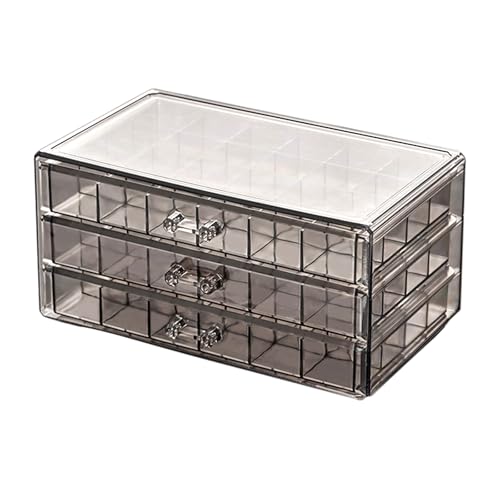 Qtuie Joyero de acrílico transparente con 3 cajones, joyero, pendientes, anillos, collares, cajas de almacenamiento, cajas de clasificación para piezas pequeñas 【Por gris】 (por gris)