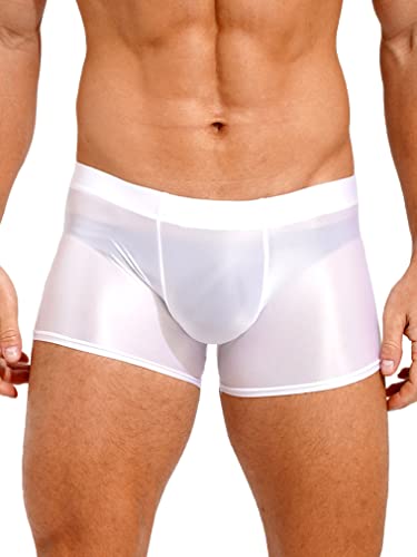 FEESHOW Men Oil Shiny Underwear Swim Trunks Glossy Shorts Elastic Low Rise Boxer Briefs Underpant