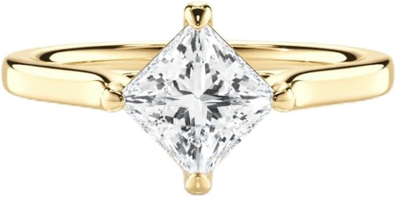 1.0 Carat 925 Sterling Silver/10K/14K/18K Real Gold Custom Princess-Cut Kite Set Swirl Solitaire Lab-Grown Diamond/Moissanite Wedding Ring Engagement Ring for Women, Size3-14