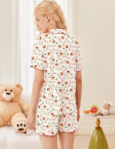 Image of Ekouaer Button Up Pajamas Set for Women Short Sleeve Ribbed Knit Sleepwear 2 Piece Pjs Shorts Set