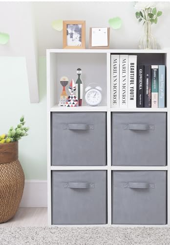 Image of STORAGEIDEAS Storage Cubes, 11 Inch Cube Storage Bins, Set of 4, Fabric Foldable Storage Bins With Handles, Closet Storage Organizer Bins, Cubby Clothing Storage Baskets for Shelves, Gray