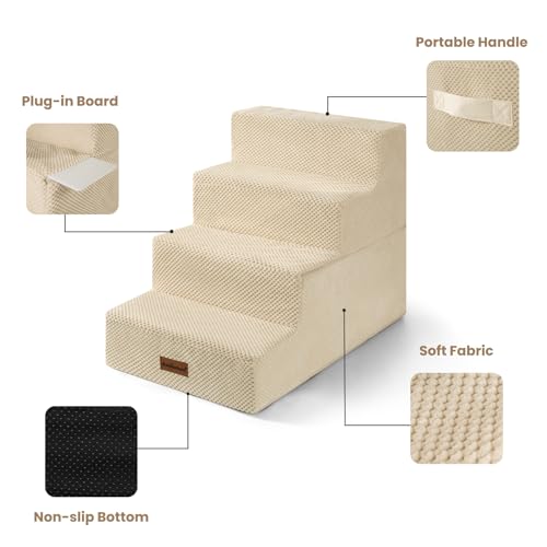 Image of Aodisman Dog Steps for Bed & Couch,18.5 inch H 4-Step Pet Stairs for Small Dogs | High-Support Anti-Slip Dog Ramp, Easy-to-Climb Steps for Doggies, Older Cats,Short-Legged Dogs to Get on and off Beds,Beige