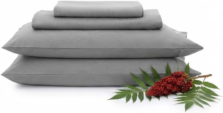 AIZOME Bedsheet Set Made from 100% GOTS Organic Cotton, Non-Toxic Plant-Dyed 340 Thread Count, Hypoallergenic for Sensitive Skin, 4-Piece (Rosé Rubia, Queen)