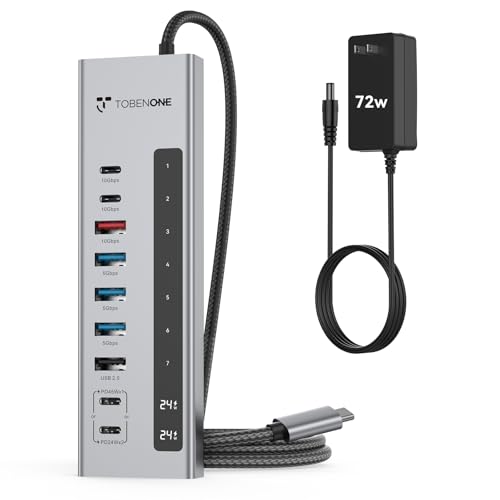 TobenONE Powered USB C Hub, 11-in-1 10Gbps USB C Splitter with 5 USB-A and 5 USB-C, 72W Adapter...