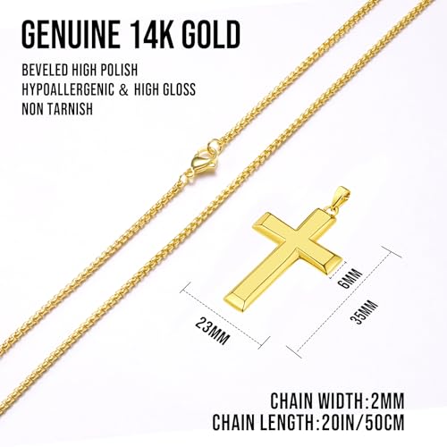 14K Gold Cross Necklace for Men, Cross Pendant with Chain, Religious Faith Jewelry 20 Inch/50 cm3