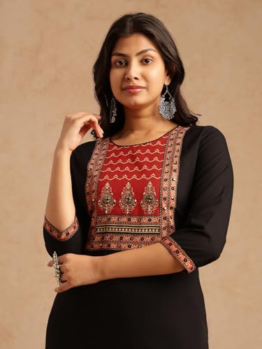 Image of Vbuyz Women Ajrakh With Yoke design Cotton Straight Kurta Set With Dupatta