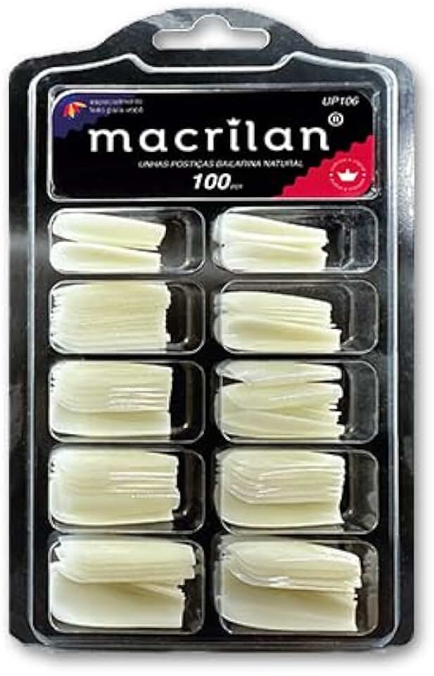 Unha Postiça Bailarina Natural Macrilan - Kit 100 Tips Profissional, Formato Perfeito, Durabilidade e Ajuste Fácil UP106