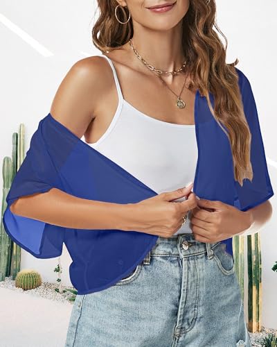 Image of ZNVGIRL Women Shrug Chiffon Cardigans Open Front Short Sleeve Bolero for Evening Dressy 2026