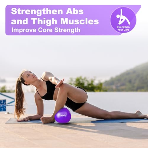 zeatly 9 Inch Mini Exercise Ball for Pilates, Yoga, and Core Training - Small Ball with Pump, Guide for Physical Therapy, Balance, Stability, and Stretching - Ideal for Workouts, Home Gym (Purple)