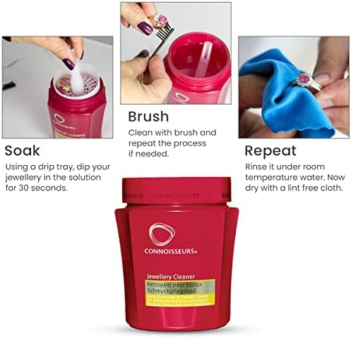 Connoisseurs Precious Gold Diamond Jewellery Cleaner, Immersion Bath for Jewellery, Cleaning Solution for renewed Shine with Basket & Brush, Cloth Wipes Bath Cleaner Kit-250ml.