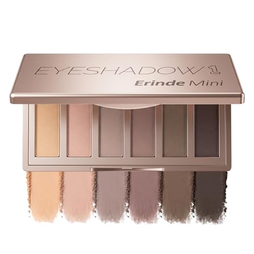 Image of Erinde Nudes Series Mini Eyeshadow Palette, 6 Matte & Satin Neutral Eye Shadows, Cool Tone Taupe Brown Eye Makeup, Multi-Use Powder for Eye, Contour, Brows, Ultra-Blendable, Travel Makeup with Mirror