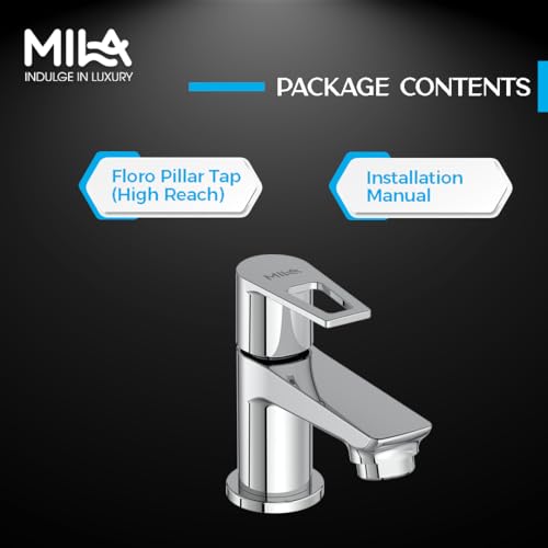 Image of Mila Floro Brass High Reach Pillar Tap | Chrome Finish | 5.3 inch Long Spout Faucet | Ergonomic Single Knob | Anti-Leak inch BSP Spindle | Deck Mounted | Cold Water Use Only | 12-Year Warranty