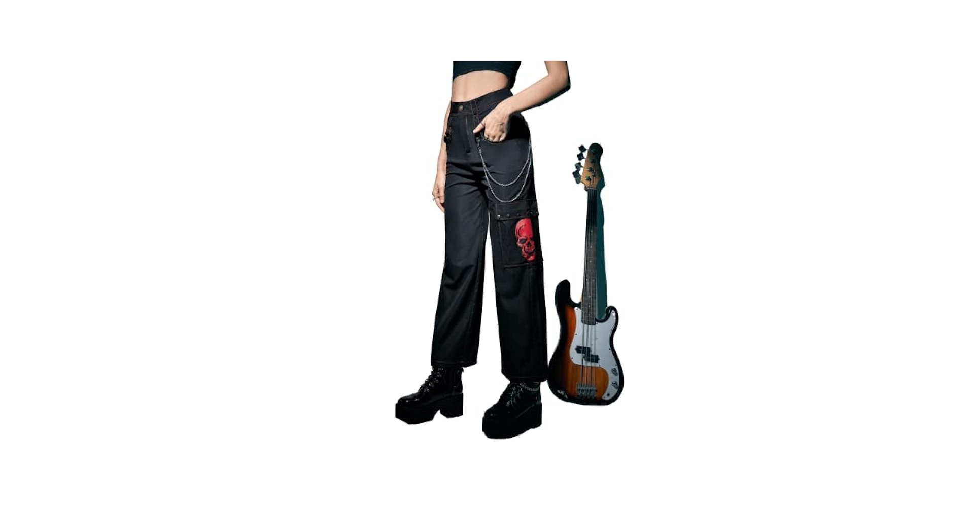 WDIRARA Women's Skull Goth Cargo Pants Y2k Straight Leg
