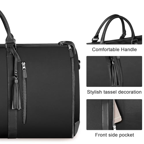 Image of Carry on Garment Bag, Large PU Leather Garment Bags for Travel with Shoe Pouch, Prue Black, Tote
