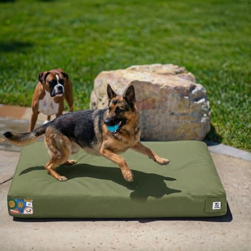 Sytopia 42 Inch Canvas Indestructible Outdoor Dog Bed for Extra Large Dogs Chew Proof Dog Bed with Waterproof Washable Removable Cover Great Pet Gift Indoor Patio Pet Pad for Crate Green