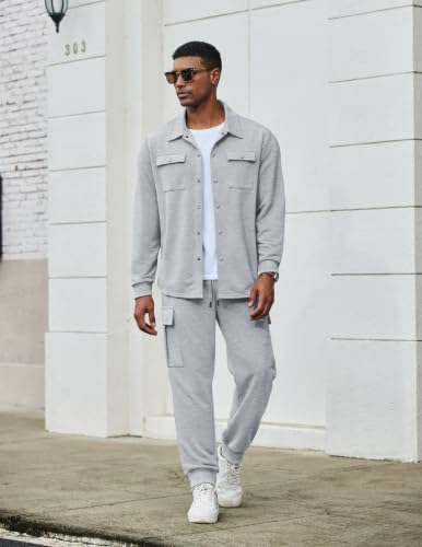 COOFANDY Mens Outfits 2 Piece Casual Track Jogging Suit, Light Grey, Medium - image 4