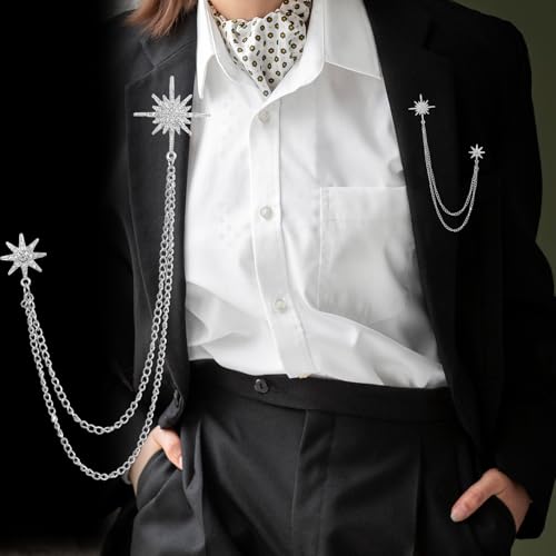 Silver Rhinestone Star Brooch for Women Star Pins Lapel Chain Suit Chain for Men Women Hanging Tassel Chains Dainty Jewelry Decoration3