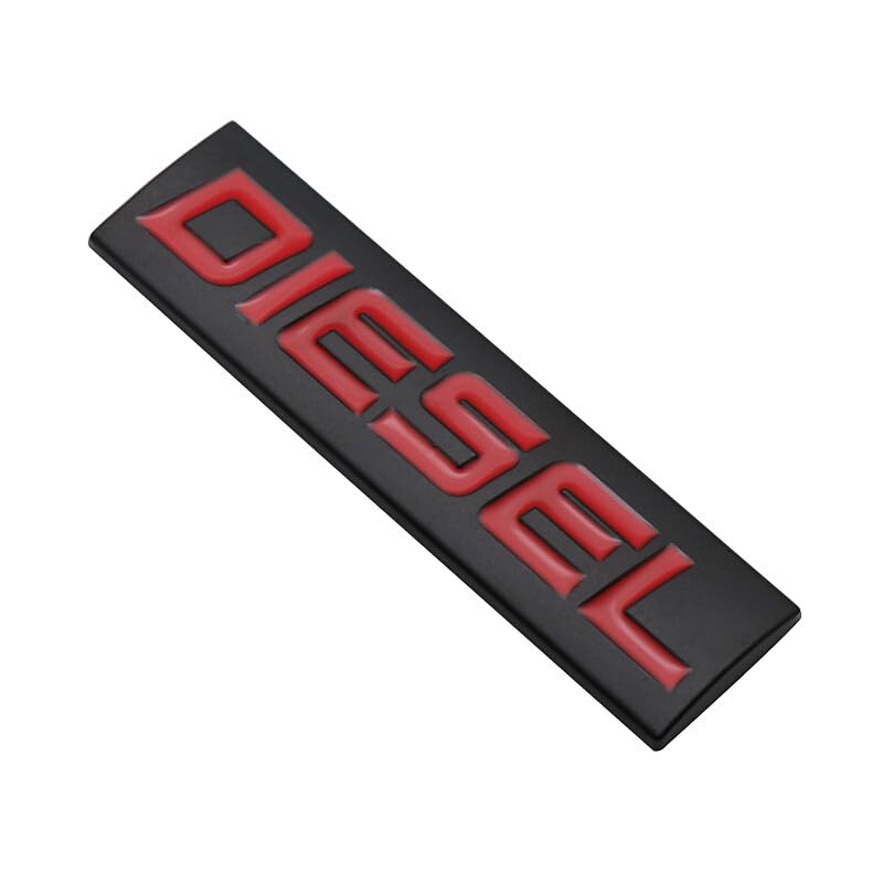 Image of Automaze Diesel Emblem 3D Metal Car Badges Emblems Trunk Rear Fender Emblem compataibe with Tailgate Side Sticker Badge Car Decals (Chrome Color) (BLK-Red)