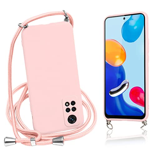 Vauki Funda con Cuerda para Xiaomi Redmi Note 11/Note 11S 4G Rosa Carcasa con Correa Colgante Ajustable Collar, Suave Silicona TPU Case Anti-Choque con Cuello Cadena Cordón Ultrafina Caso 6,43" Cover