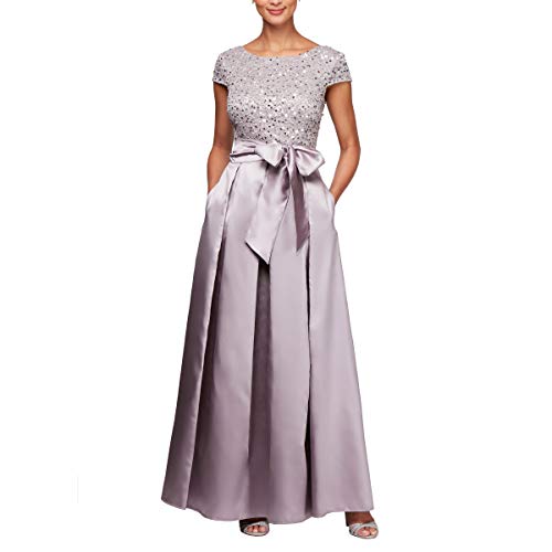 Alex Evenings Women's Lace and Satin Ballgown Dress with Sleeve, Vintage Peony, 14