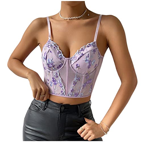 Naimo Damen Bestickte Blumen Korsett Bustier Push Up Crop Top...