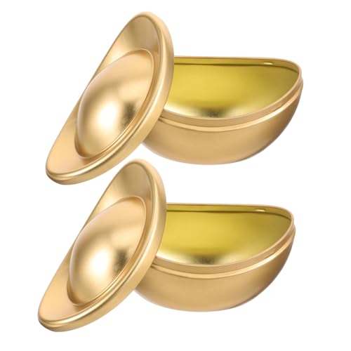 SUPVOX 2個金属製金元宝形 ディ収納ボックス 耐久性高く蓋付き 小物整理用