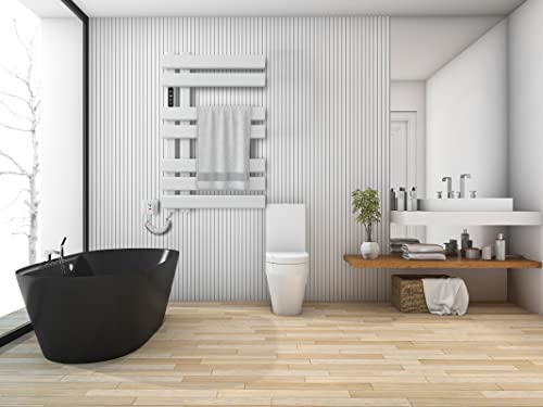 skylyzh radiateur sèche serviettes Électrique basse consommation smart towel blanc 235 w, 450x720mm towel warmer, affichage led, commande tactile, minuterie, 3 modes de fonctionnement white left
